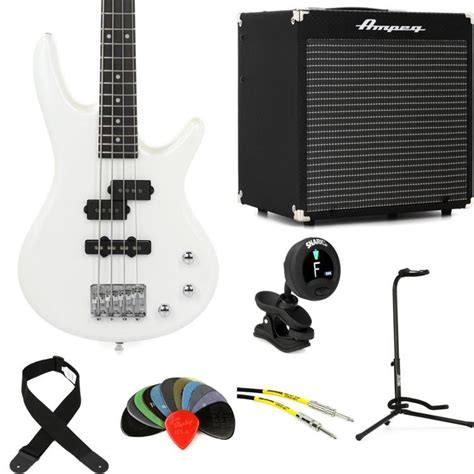 Ibanez Mikro Gsrm20 Bass Guitar And Ampeg Rocket Amp Essentials Bundle Pearl White Sweetwater