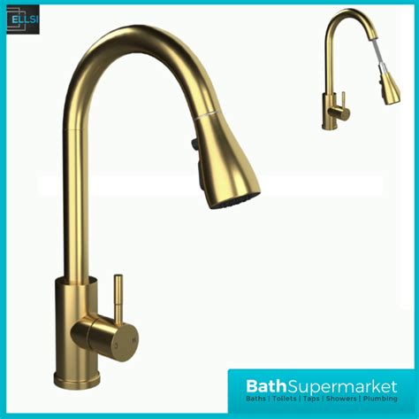 Ellsi Luxr Brushed Brass Swivel Spout Kitchen Sink Mixer Tap With Pull