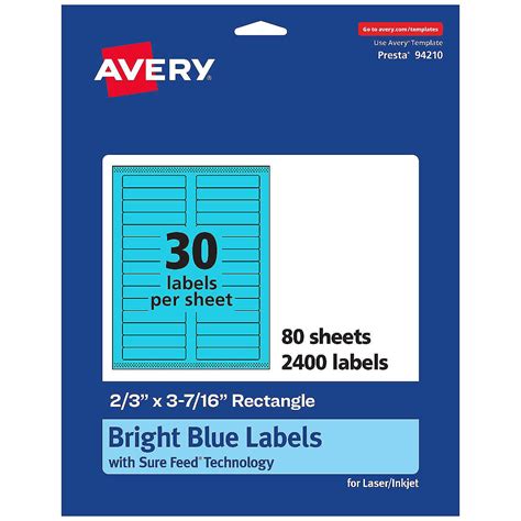 Avery Printable Rectangle Labels Bright Blue 2 3 X 3 7 16 2 400ct Oriental Trading