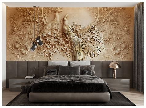 3D Peacock Wallpaper Embossed Looks Wallposter Birds And Flower