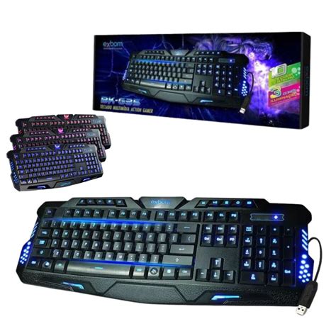 Teclado Gamer Usb Multim Dia Led Cores C Fio Exbom Bk G Exbom