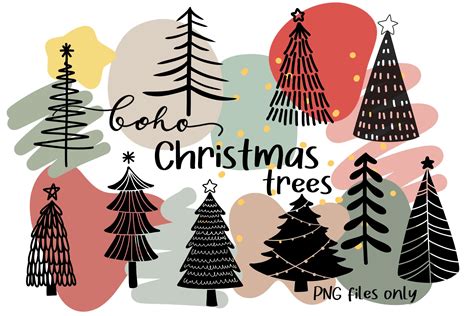 Boho Christmas Trees Clipart PNG File Graphic By Auntiesduck