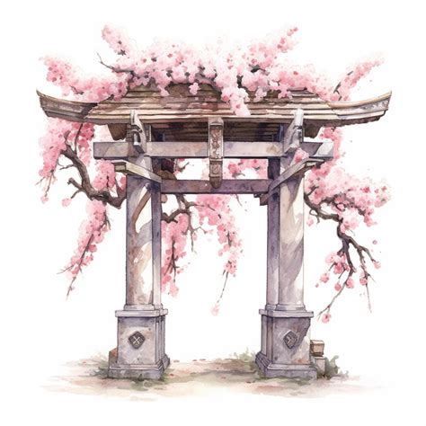 Premium AI Image | There is a watercolor painting of a japanese gate ...