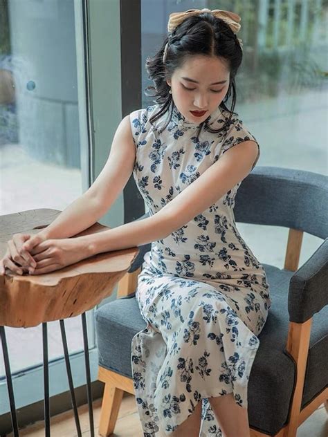 Cotton Qipao Dress Chinese Modern Cheongsam Floral Etsy