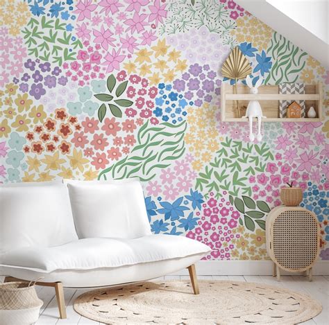 Ditsy Colorful Flowers Wallpaper Buy Online Happywall