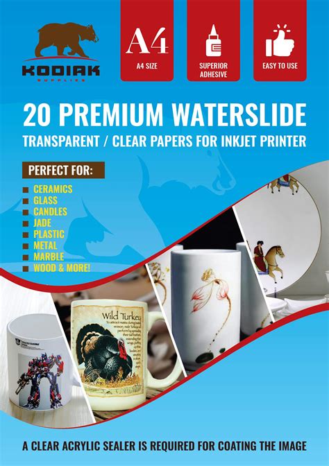 Kodiak Supplies A4 Waterslide Decal Paper INKJET Clear - 20 Sheets ...