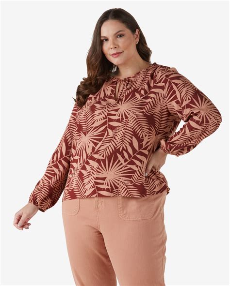 Riachuelo Bata Plus Size Feminina Amarra O Estampa Folhagens