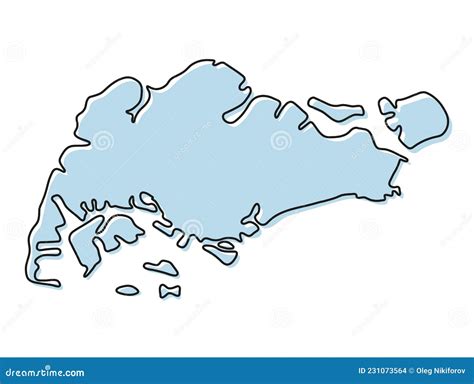 Stylized Simple Outline Map Of Singapore Icon Blue Sketch Map Of