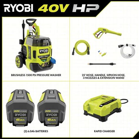 Ryobi Ry40pw15 40v Hp Brushless Whisper Series 1500 Psi 12 Gpm Cold Water Electric Pressure