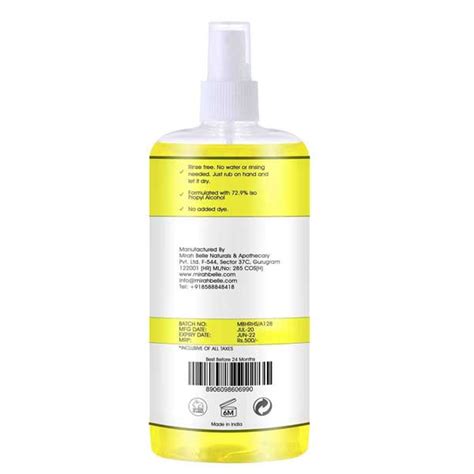 Buy Mirah Belle Lemon Hand Rub Sanitizer Spray 500 Ml Online At Best