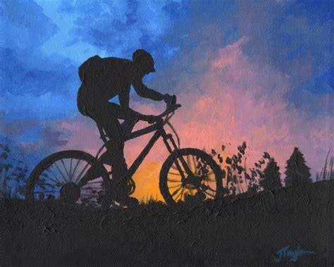 Mountain Bike Art Bike Art Print Sunset Bike Ride Mountain Biking