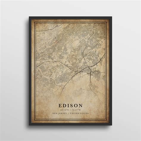 Edison Map New Jersey Edison Map Print Edison Map Art - Etsy