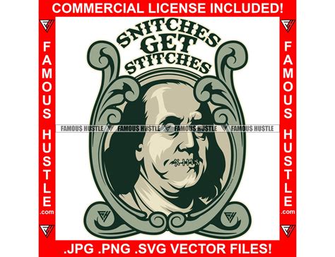 Snitches Get Stitches Ben Franklin Mouth Stitched Closed Etsy