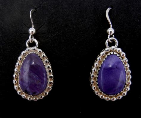 Navajo Elouise Kee Small Charoite And Sterling Silver Dangle Earrings