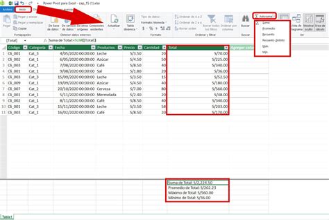 Máximo mínimo autosuma y promedio con PowerPivot