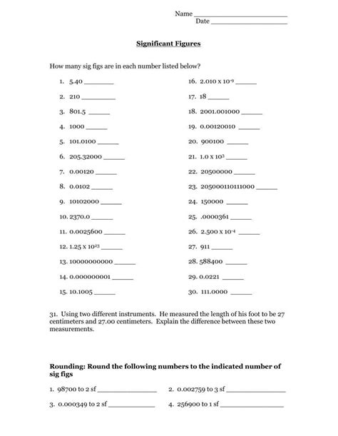 Solved Significant Figures Worksheet Determine The Number Of Worksheets Library