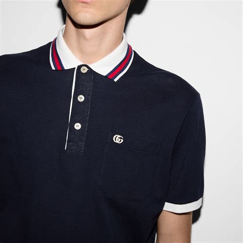 Cotton Piquet Polo With Double G In Navy Gucci® Us