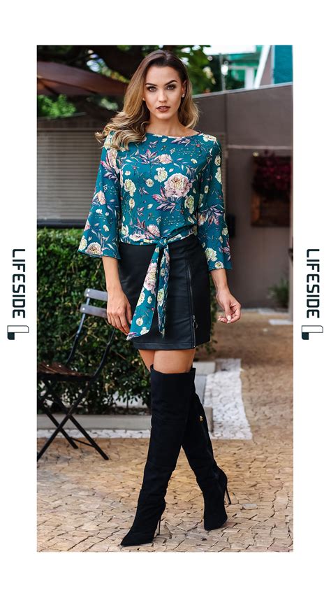 LIFESIDE Moda Feminina Outono Inverno 2018 Blusa Estampada E Saia Em