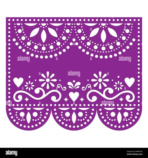 Papel Picado Vector Template With No Text Floral Purple Design With