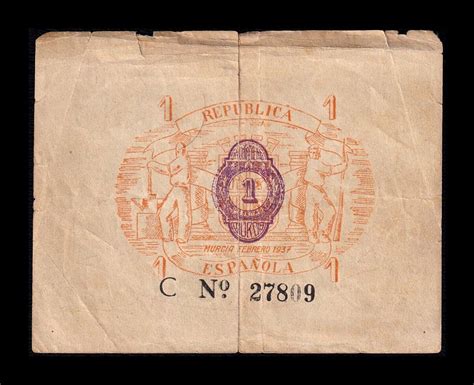 España Billete Local Guerra Civil Murcia 1 Peseta 1937 Mbc Vf