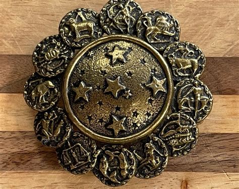 Vintage Astrology Brass Belt Buckle Zodiac Symbols Horoscope Celestial Cosmic Stars Hippie Chic