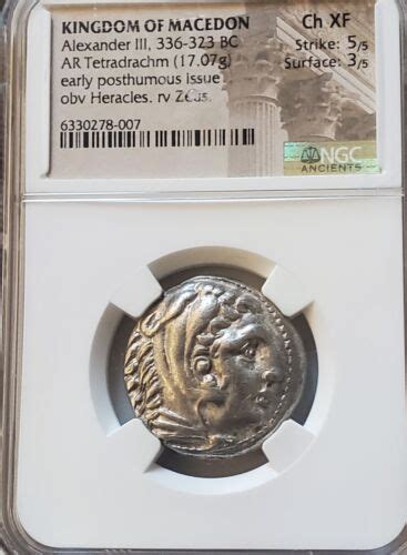 Macedon Alexander III Tetradrachm NGC CH XF Ancient Silver Coin The