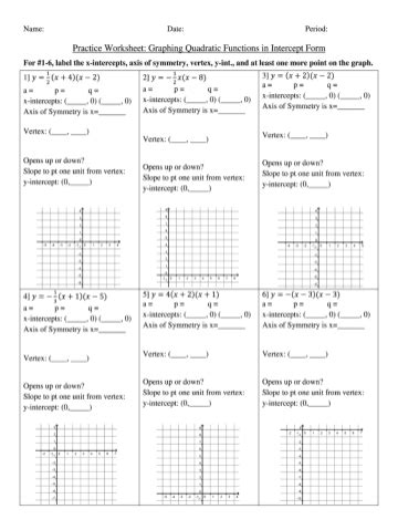 Graphing Quadratics In Vertex Form Worksheet #1 Answer Key ...