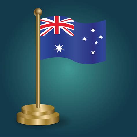 Australia national flag on golden pole on gradation isolated dark ...