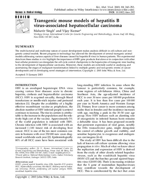 Transgenic Mouse Models Of Hepatitis B Virus‐associated Hepatocellular