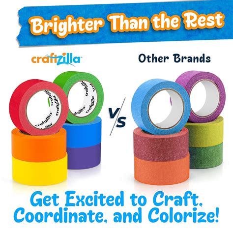 Craftzilla Colored Masking Tape 6 Roll Multi Pack Vibrant Rainbow