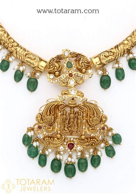 K Gold In Detachable Ram Parivar Kante Necklace With Cz Ruby