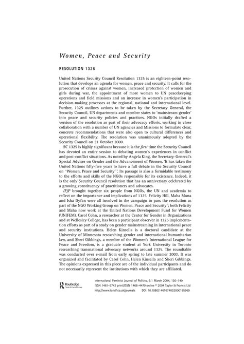 (PDF) Women, Peace and Security: Resolution 1325