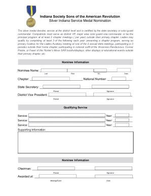 Fillable Online Indiana Service Medal Nomination Form Silver Fax