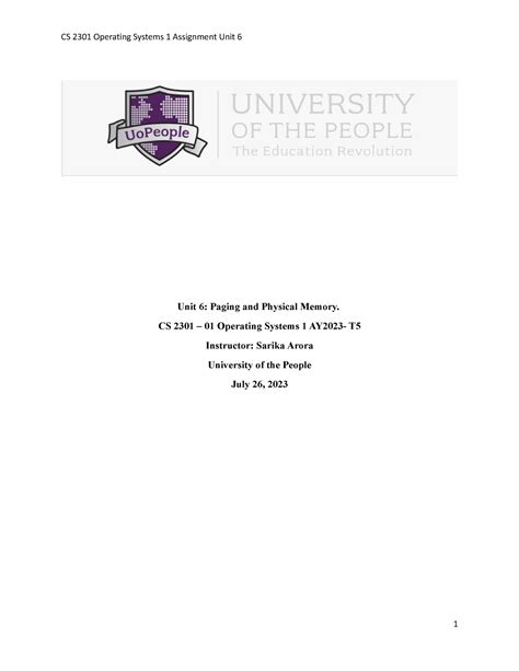 Cs Written Assignment Unit Unit Paging And Physical Memory