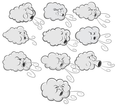 An image of a Cute Cloud Blowing Wind set. 4865686 Vector Art at Vecteezy