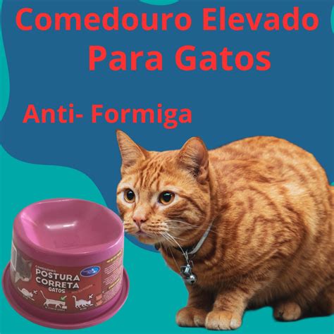 Comedouro e Bebedouro Rosa Anti Formiga Elevado Ergonômico Para Gatos