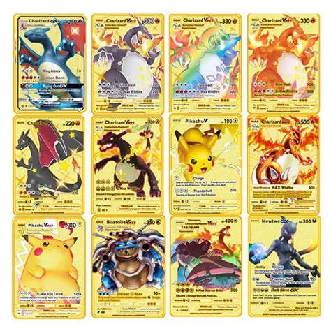 Cartes Anglaises Pok Mon Anime Metal Pikachu Charizard Mewtwo Blastoise