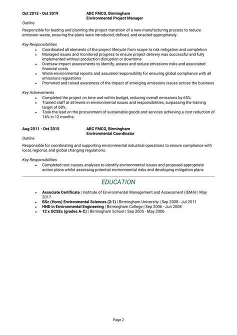 Environmental Manager CV Example Guide Land A Top Job