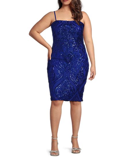 B Darlin Plus Spaghetti Strap Square Neck Tie Back Sequins Bodycon Dress Dillards