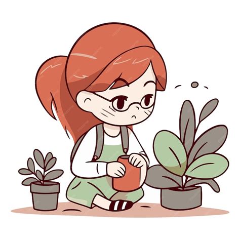 Premium Vector Girl Watering Plants With A Watering Can Of A Girl