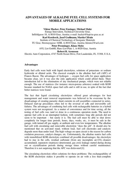 (PDF) ADVANTAGES OF ALKALINE FUEL CELL SYSTEMS FOR MOBILE APPLICATIONS