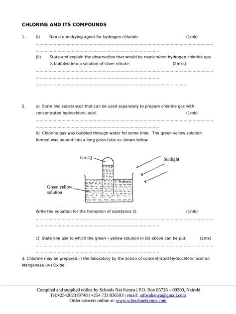 Chlorine and its compounds questions - CHLORINE AND ITS COMPOUNDS 1 ...