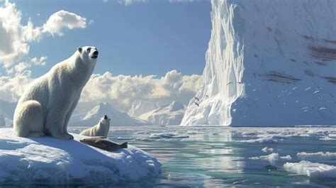 Premium Photo | Iceberg Melting In The Arctic With Polar Bears background