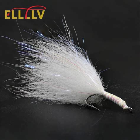 Elllv 8PCS White Streamer Minnow Fly Salmon Trout Sea Bass Fishing Lure