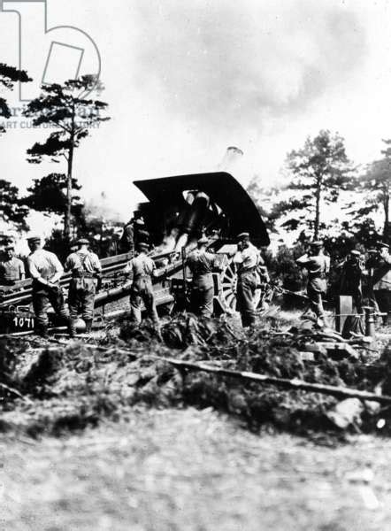 Image of German mortar firing, Eastern front, 1914 (b/w photo)