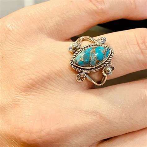 Bague Turquoise Naturelle Bague Anti Anxi T Style Boho Bijoux En