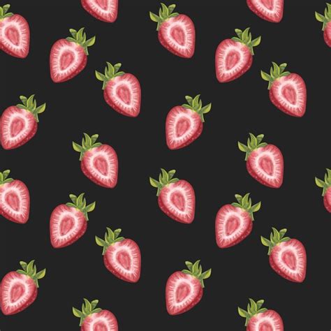 Premium Photo Seamless Pattern Strawberry Green Leaf Hand Drawn