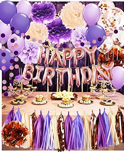 Purple Birthday Party Decorations For Women Purple Champagne Rose Gold