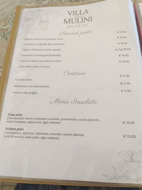 Speisekarte Von Ristorante Villa Dei Mulini Volta Mantovana Via Volta