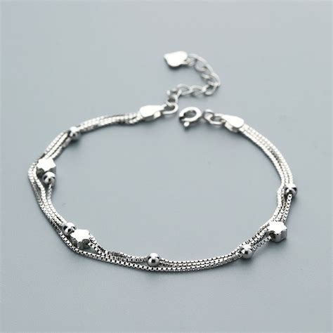 Landp 925 Sterling Silver Bracelet For Women With Three Layers Stars